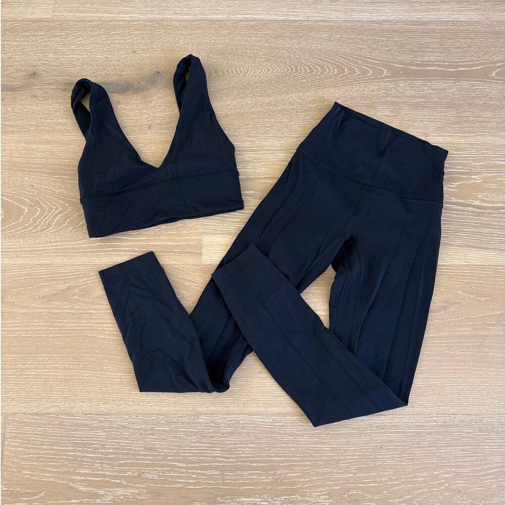 Lululemon Workout Set V Neck Bra & Leggings Size 2 Black
